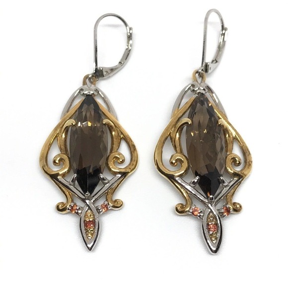 Michael Valitutti NH 925 Sterling Silver Smoky Quartz Citrine Dangle Earrings - Picture 1 of 5